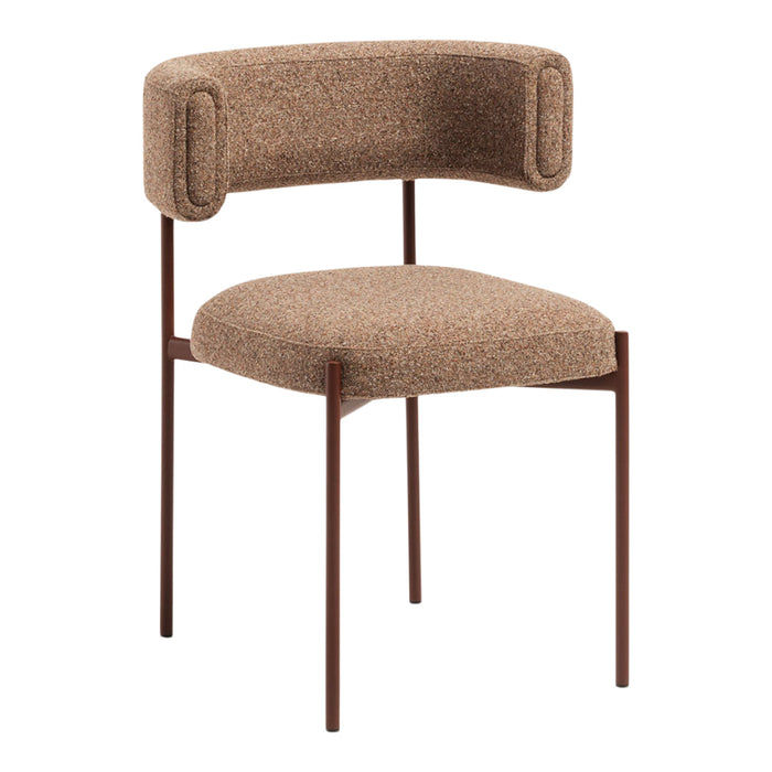 Soft brown textured upholstery with a modern design, complemented by sleek dark metal legs. Perfect for contemporary spaces.