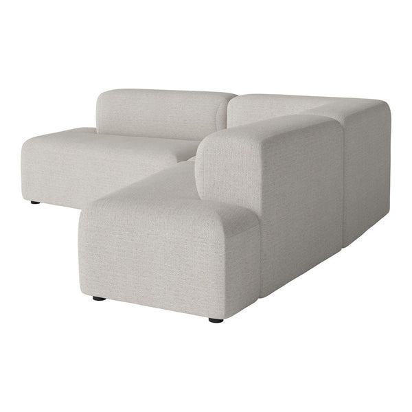 Light gray modular sofa with a smooth, minimalist design and soft, textured fabric. Ideal for modern living spaces.