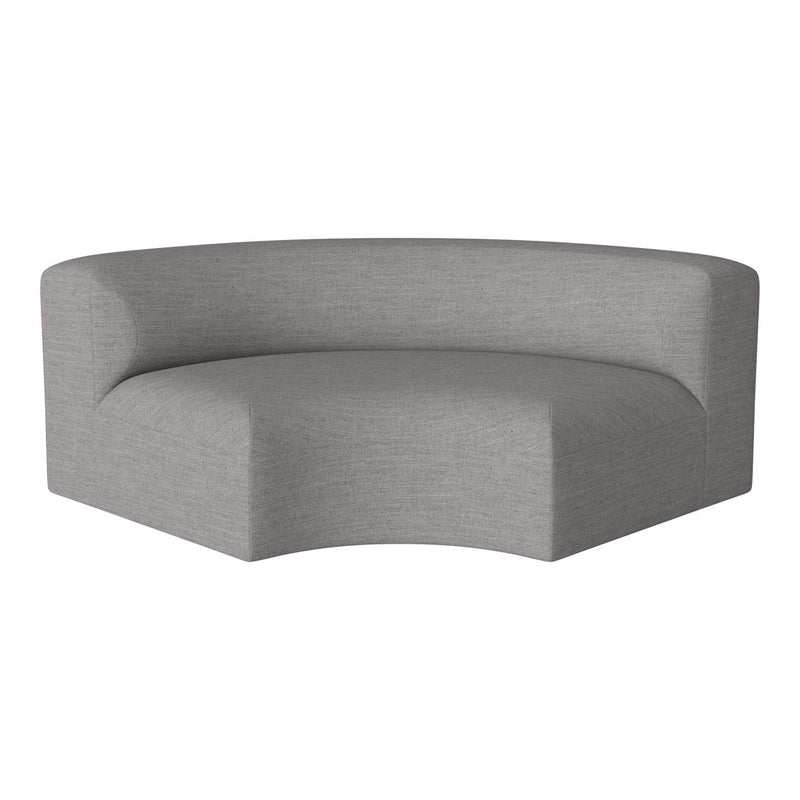 Stylish curved sofa in a soft light gray fabric with a subtle texture. Perfect for modern home decor.