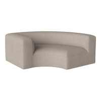 Beige curved sofa with a smooth, minimalist design and subtle textured pattern, perfect for modern interiors.