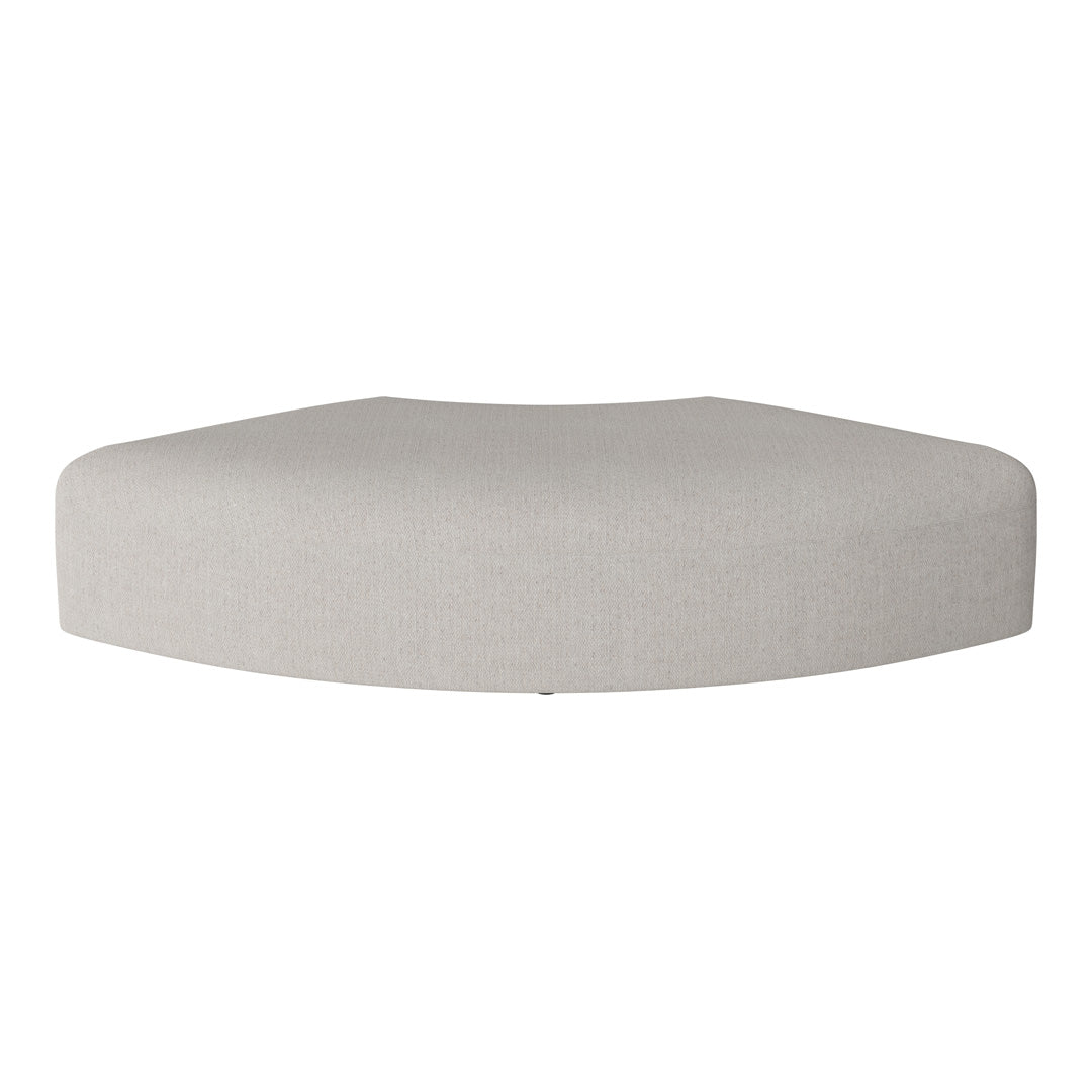 Light gray upholstered ottoman with a smooth, subtle texture, perfect for modern decor.