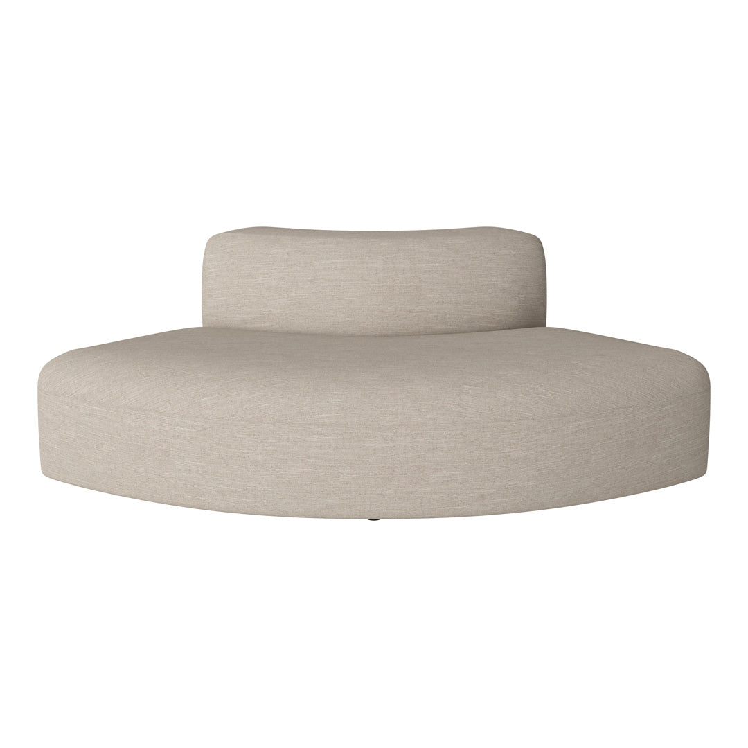 Beige curved sofa with a subtle textured pattern for a modern, minimalist look. Perfect for any living space.