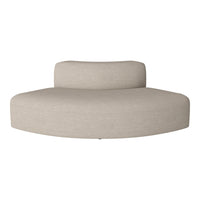 Beige curved sofa with a subtle textured pattern for a modern, minimalist look. Perfect for any living space.