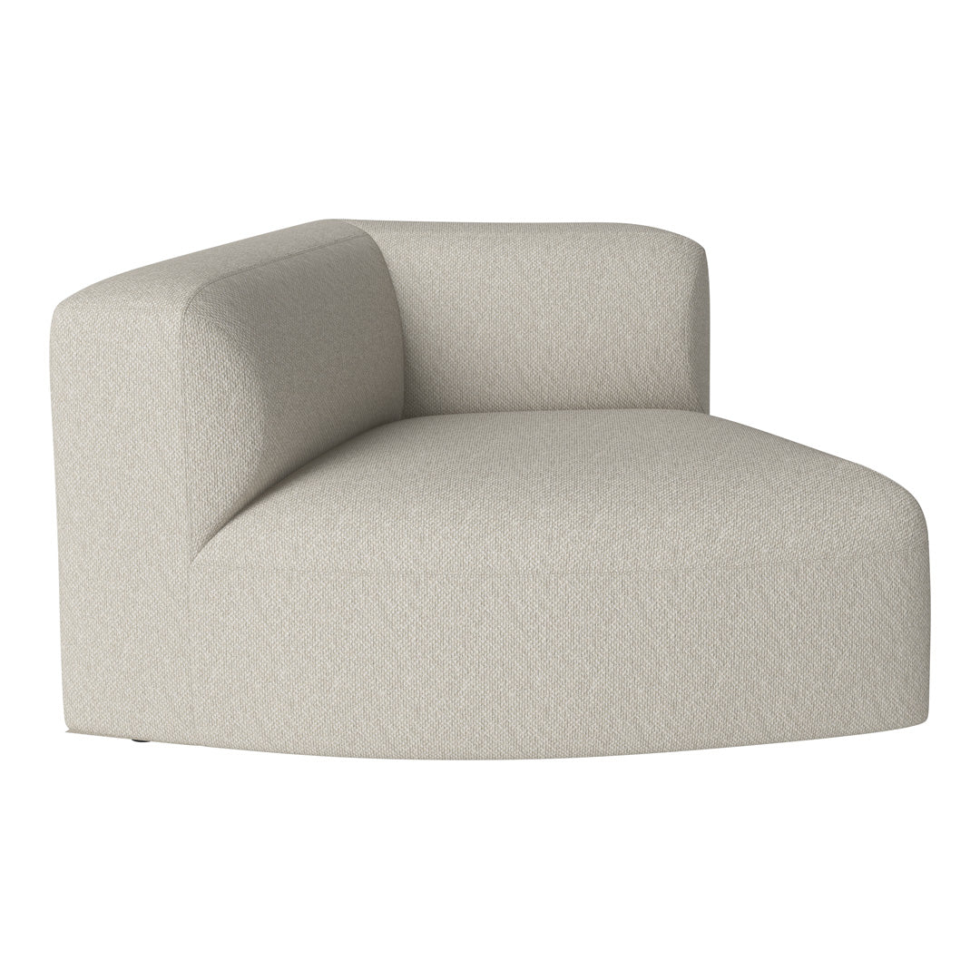 Beige textured corner sofa with a modern, curved design and subtle patterned fabric. Perfect for contemporary spaces.