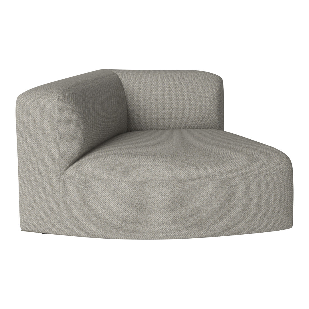 Grey upholstered corner chair with a subtle textured pattern, offering a modern and minimalist design.