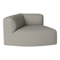 Grey upholstered corner chair with a subtle textured pattern, offering a modern and minimalist design.