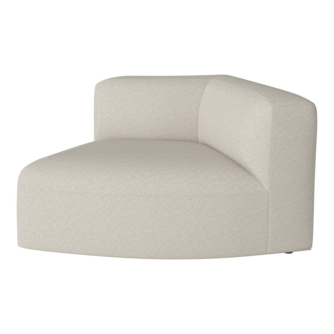 Cream textured corner chair with a minimalist design in neutral tones, ideal for modern living spaces.