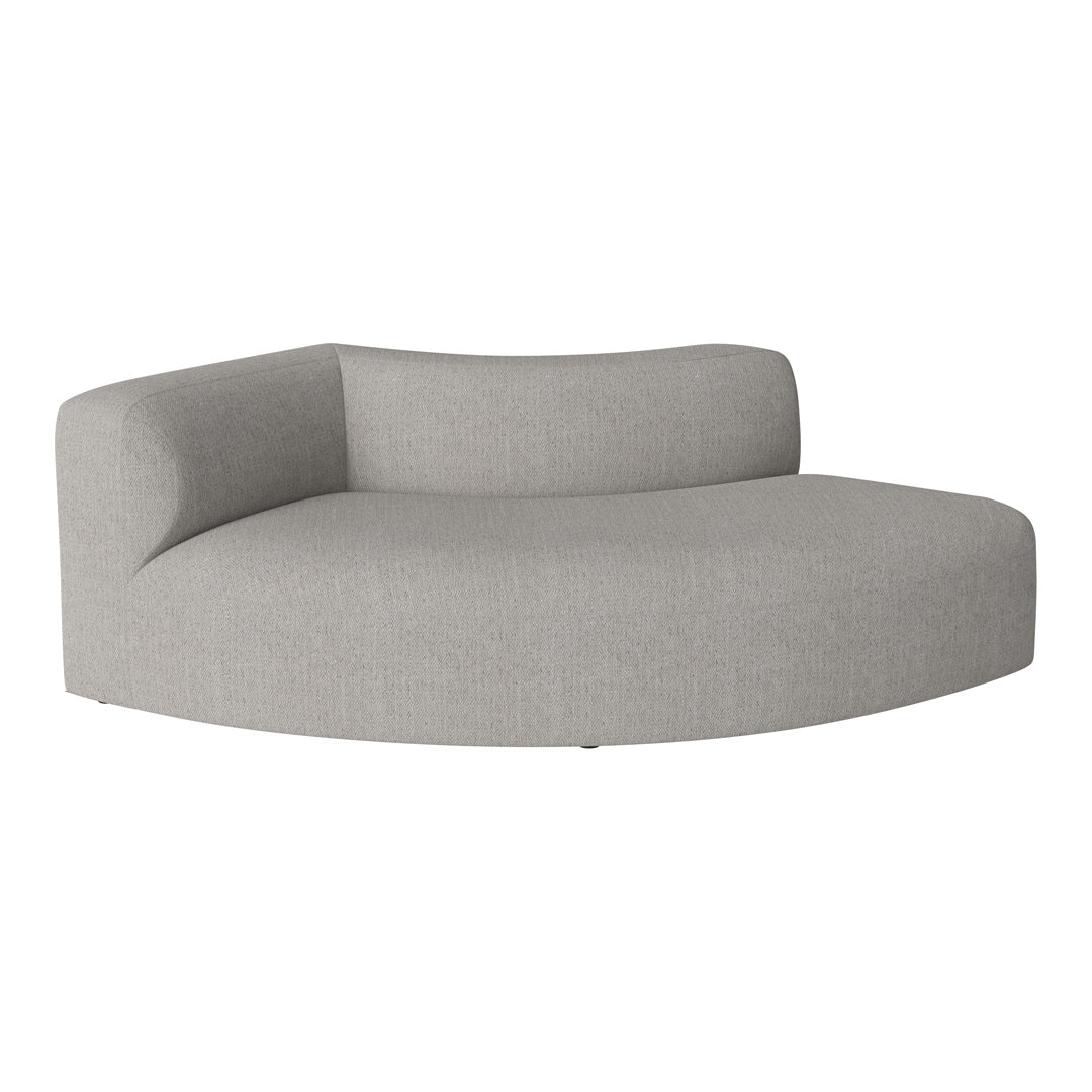 Light gray curved sofa with a smooth, subtle texture and minimalist design. Perfect for modern aesthetics.