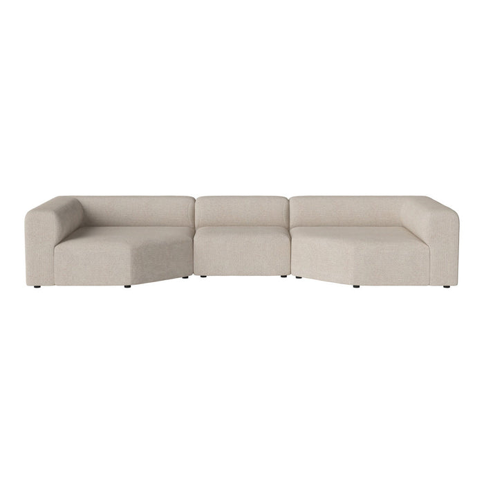 Beige modular couch with a smooth, solid fabric texture and contemporary geometric design. Perfect for modern interiors.