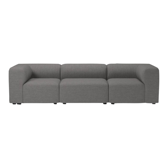 Contemporary gray modular sofa with a minimalist design, featuring solid color upholstery and clean lines.