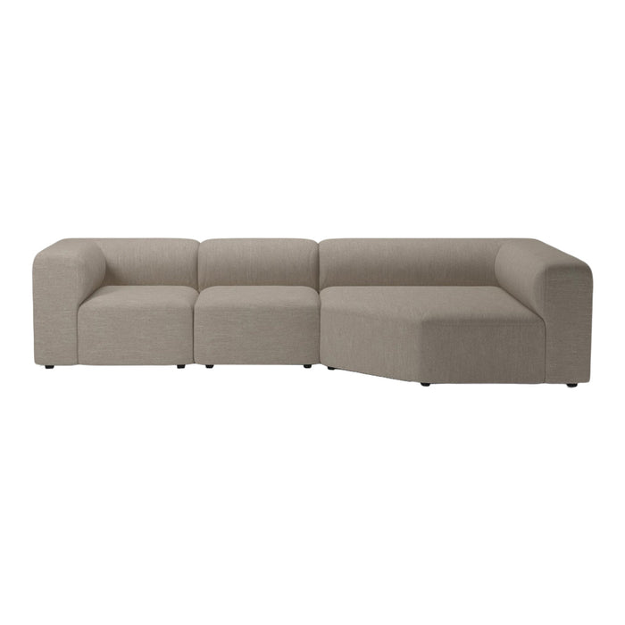 Beige modular sofa with a modern, minimalist design and smooth, textured upholstery. Perfect for contemporary living spaces.