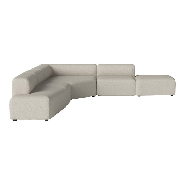 Beige sectional sofa with a modern, minimalist design and smooth, clean lines. Perfect for contemporary living spaces.