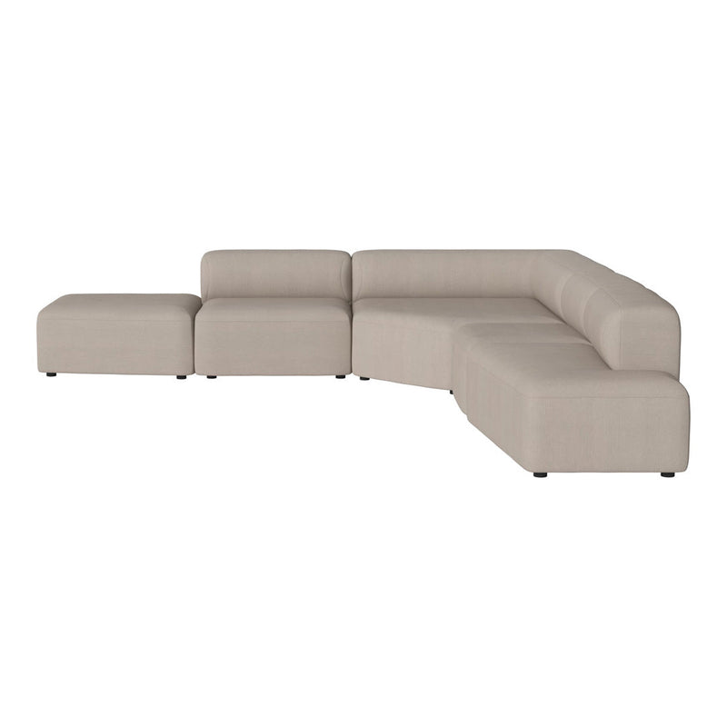 Beige sectional sofa with a sleek, modern design and smooth upholstery, featuring clean lines and minimalist style.