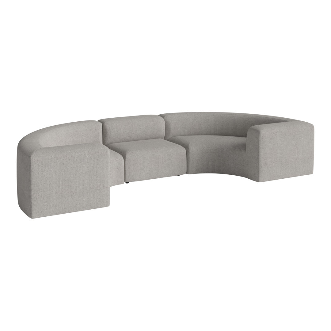 Curved gray sofa with a smooth texture and minimalist design, perfect for modern living spaces.