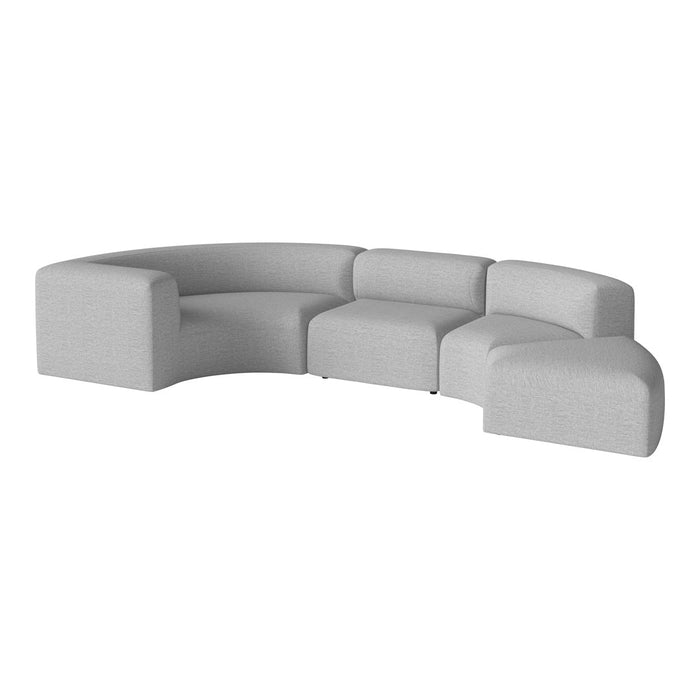 Light gray modular sofa with a soft texture and minimalist curved design, perfect for modern living spaces.