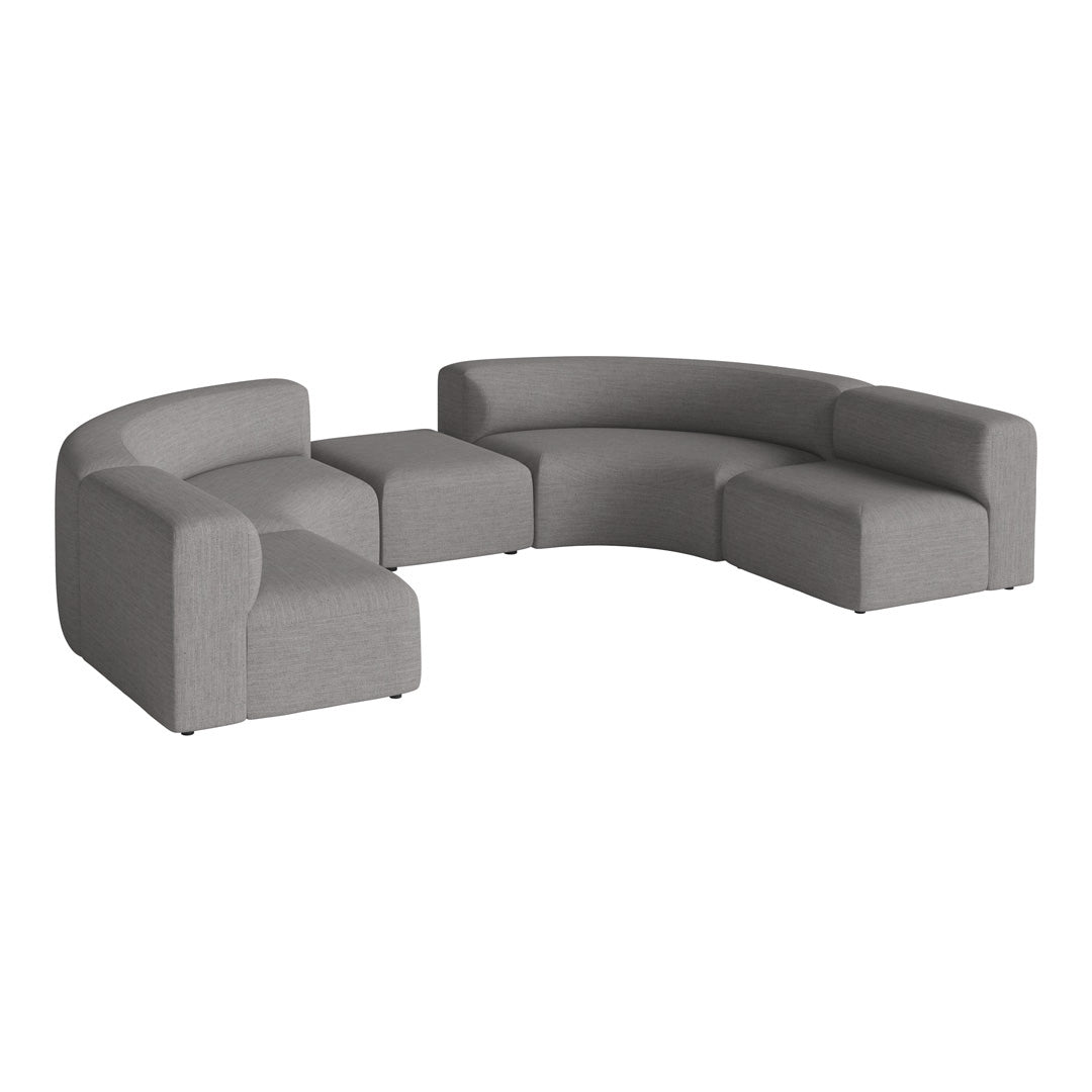 Gray modular sofa with a smooth, textured fabric and contemporary curved design, perfect for modern living spaces.