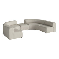 Beige upholstered modular sofa with smooth, rounded edges and a minimalist design, ideal for modern interiors.