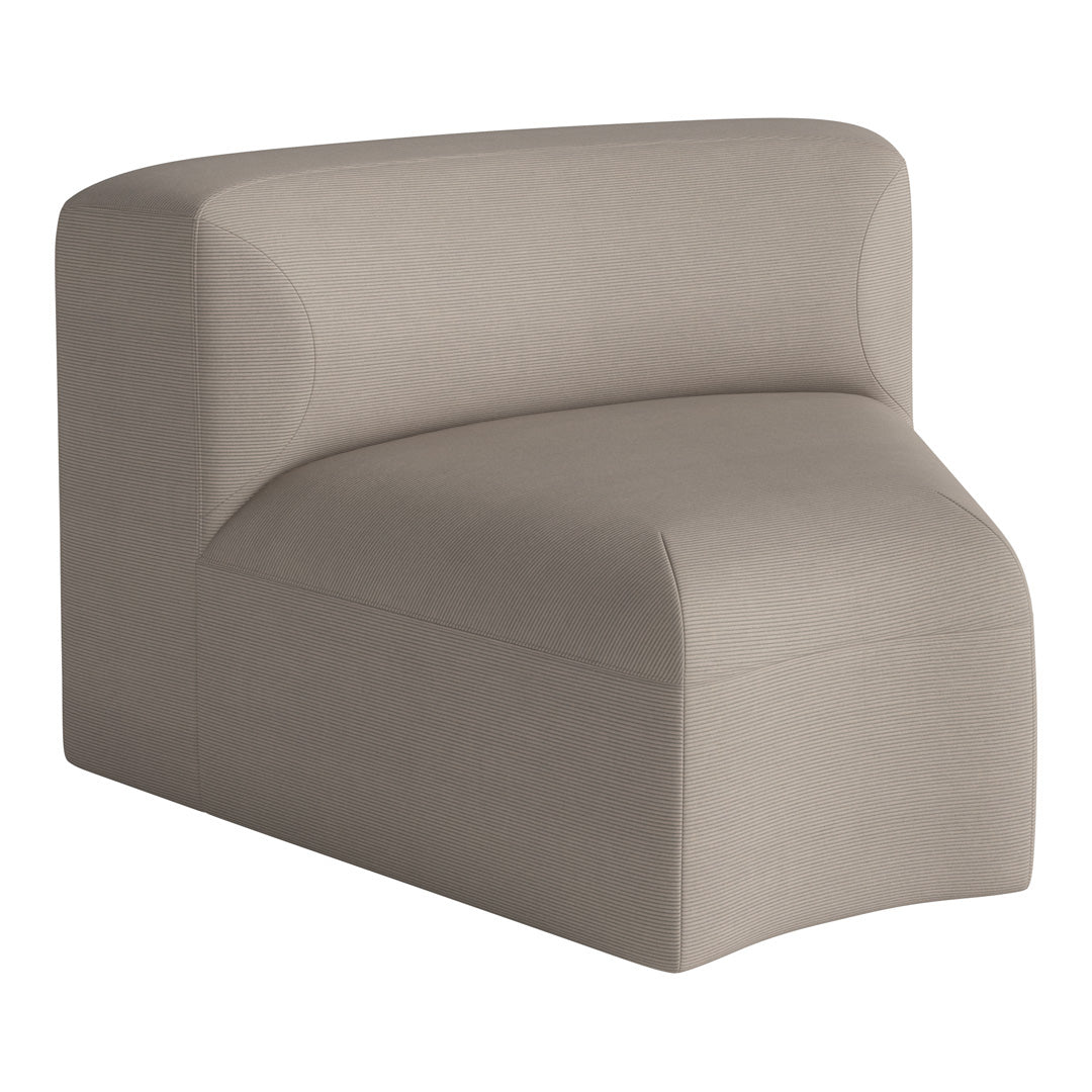 Beige curved lounge chair with subtle striped pattern, perfect for modern interiors.