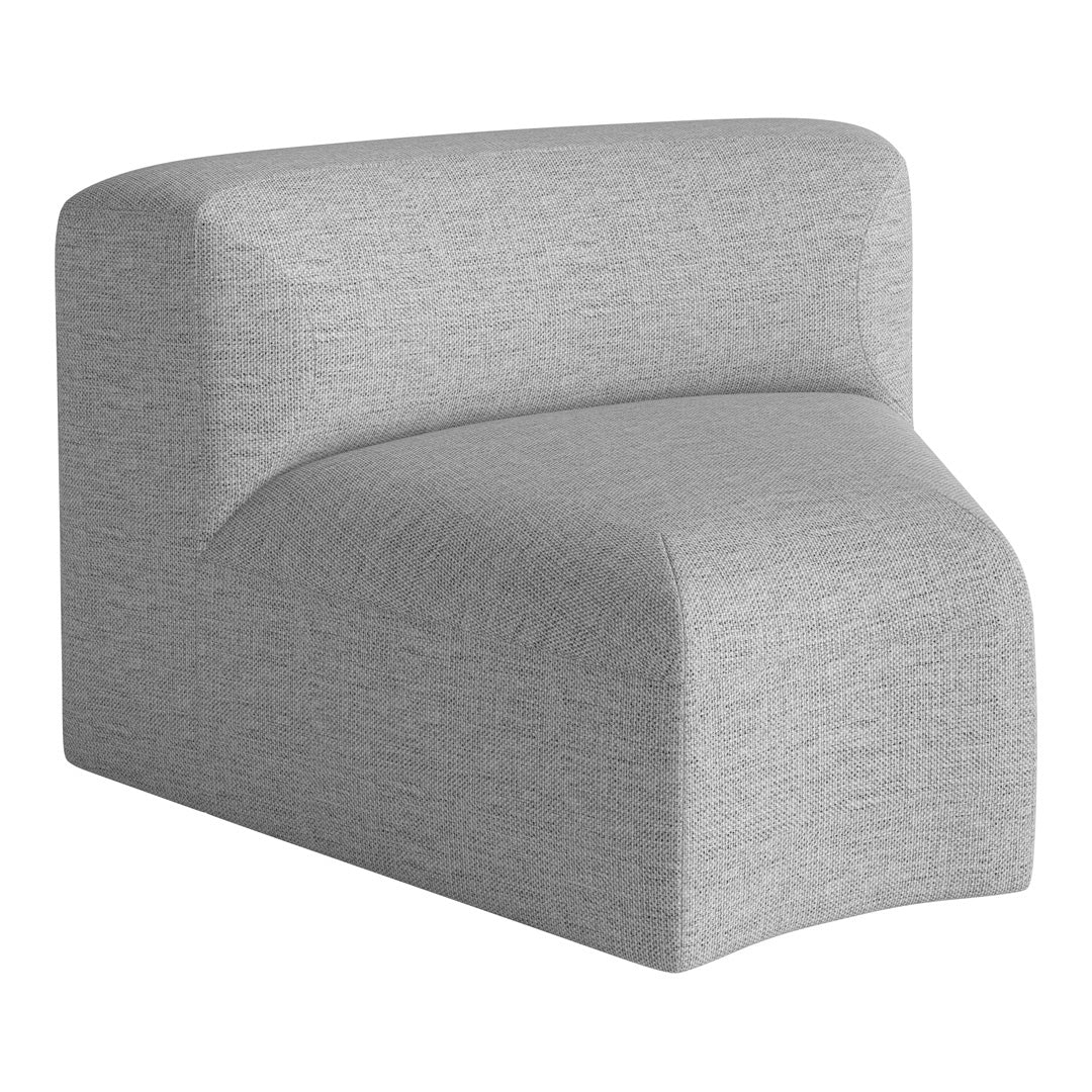 Gray upholstered accent chair with a smooth texture and modern curved design. Ideal for contemporary interiors.
