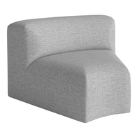 Gray upholstered accent chair with a smooth texture and modern curved design. Ideal for contemporary interiors.