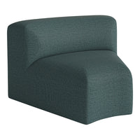 Curved teal upholstery armchair with a textured woven pattern, perfect for modern home decor.