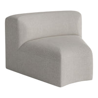 Light gray upholstered chair with a textured, subtle pattern and curved edges. Perfect for modern decor.