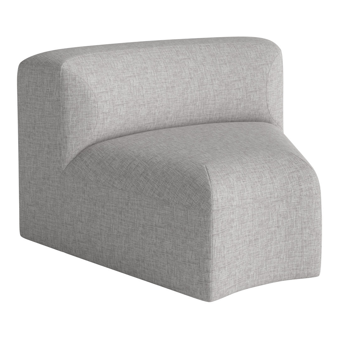 Light gray upholstered chair with a soft, textured fabric and a minimalist, modern design. Ideal for contemporary decor.