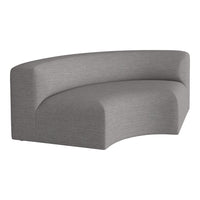 Curved, contemporary sofa in a textured light grey fabric, perfect for modern living spaces.