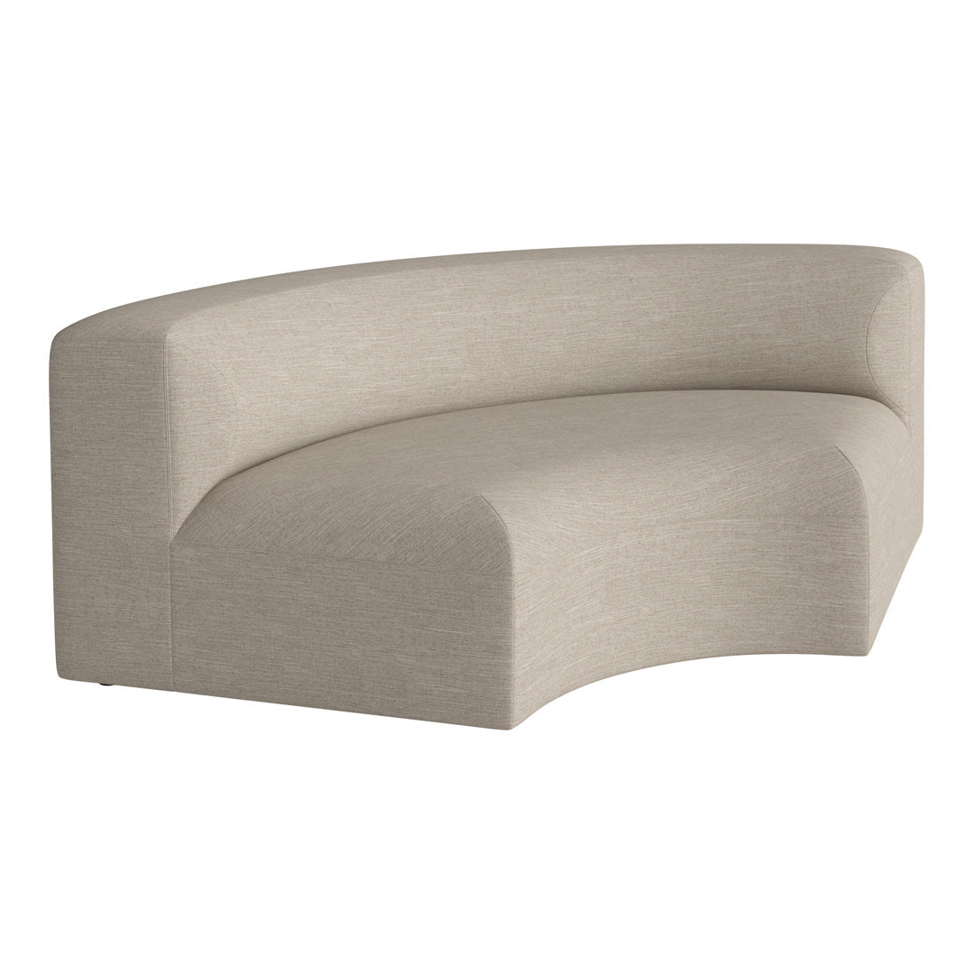 Beige curved sofa with a textured, soft fabric finish, adding elegance to modern interiors.