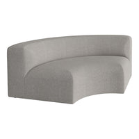 Curved grey sofa with a textured fabric pattern, perfect for modern living spaces.