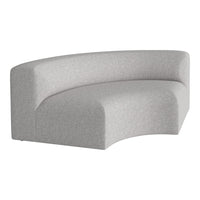 Curved modern sofa in light gray fabric with subtle texture for a sleek, contemporary look.