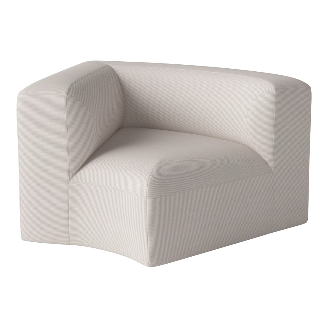 Modern cream corner chair with subtle textured stripes, perfect for minimalist decor.