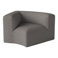 Gray upholstered corner chair with a textured weave pattern, perfect for modern living spaces.