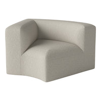 Light gray corner chair with a textured fabric pattern, featuring a modern, minimalist design and soft contours.