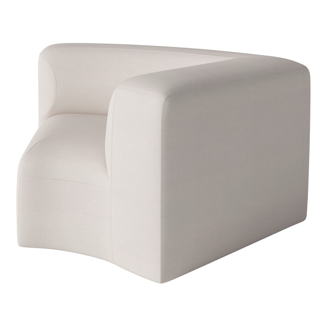 Cream-colored accent chair with subtle vertical stripes, offering a modern and minimalistic design.