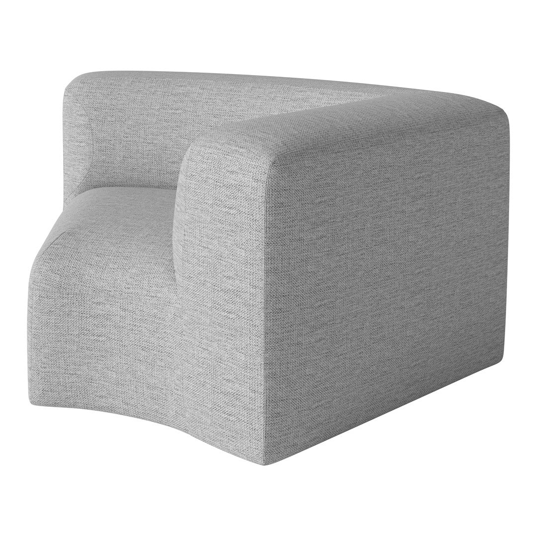 Gray upholstered accent chair with a textured pattern, featuring a modern and minimalist design.