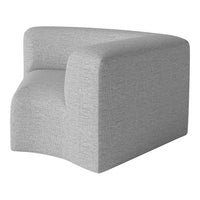 Gray upholstered accent chair with a textured pattern, featuring a modern and minimalist design.