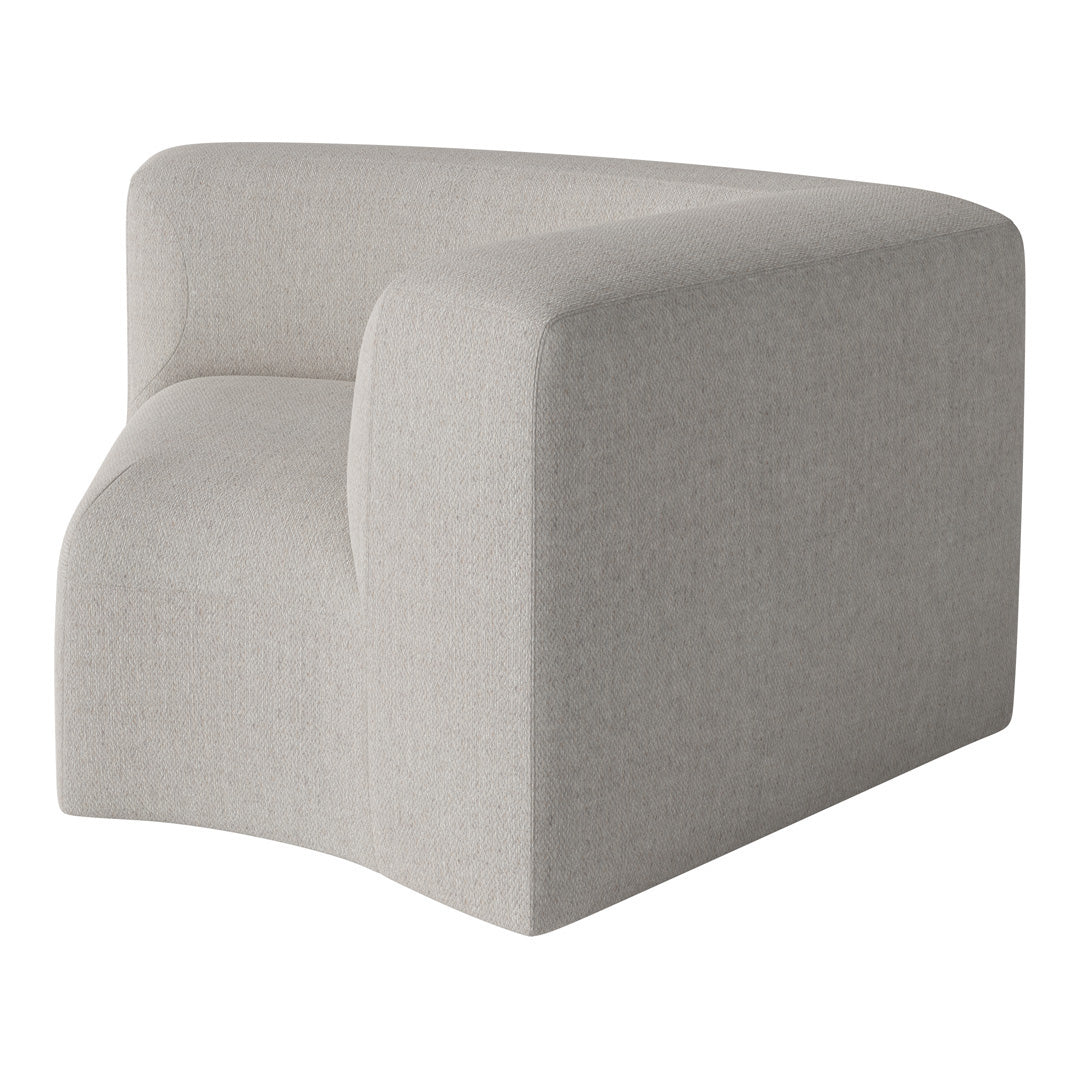 Light gray modular chair with a soft, textured fabric and curved, contemporary design. Ideal for modern interiors.