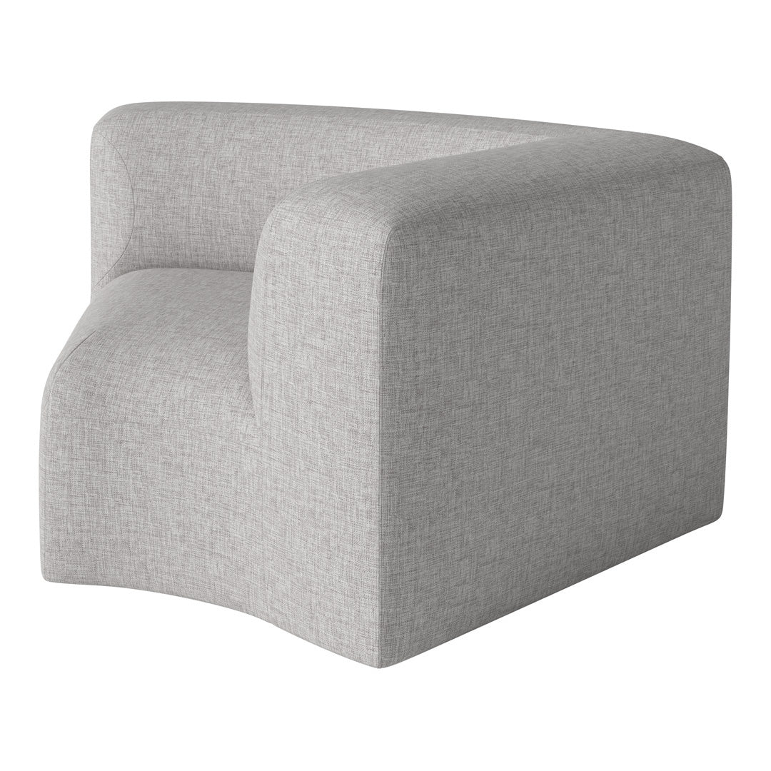 Gray upholstered modular chair with a textured pattern, featuring a modern, curved design.