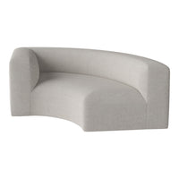 Light gray, curved sofa with a textured, soft fabric, ideal for modern living spaces.