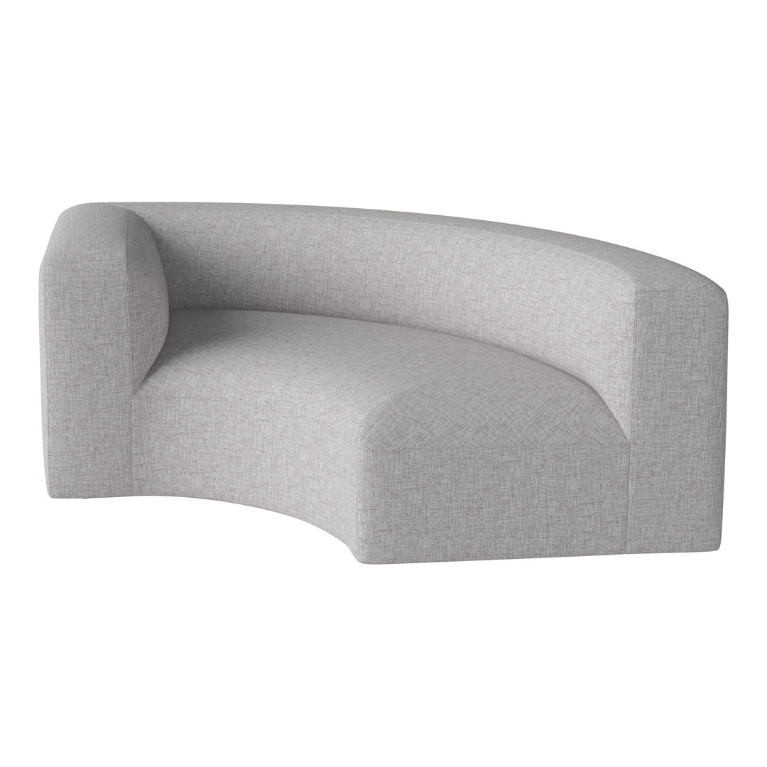 Curved gray sofa featuring a textured fabric pattern for a modern and minimalist look. Perfect for contemporary spaces.