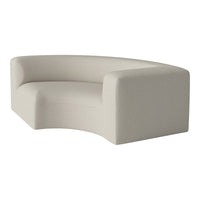 Curved sofa in a light beige color with a subtle textured pattern, perfect for modern interiors.