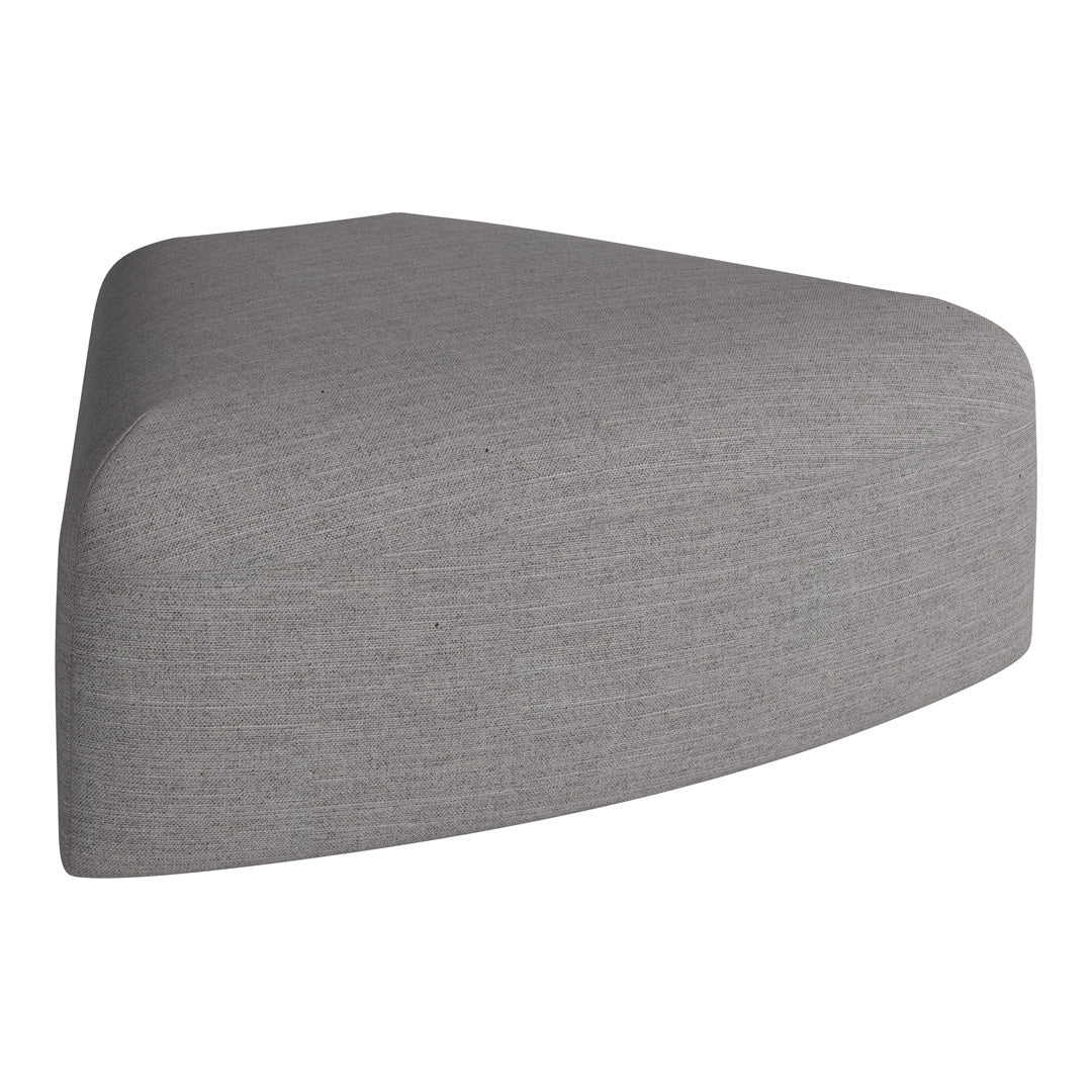Gray textured triangular ottoman with a modern, minimalist design. Perfect for contemporary spaces.