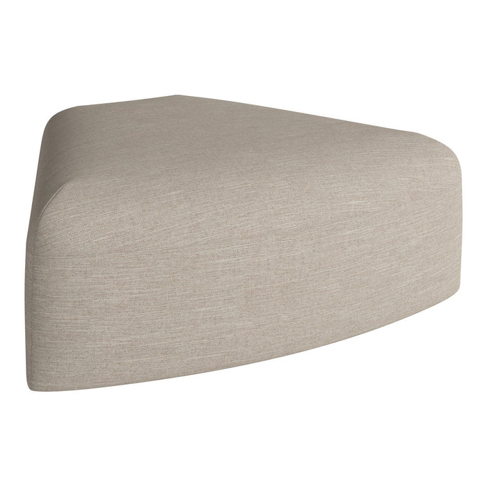 Beige triangular ottoman in a textured fabric, featuring a minimalist design and soft, neutral tones.