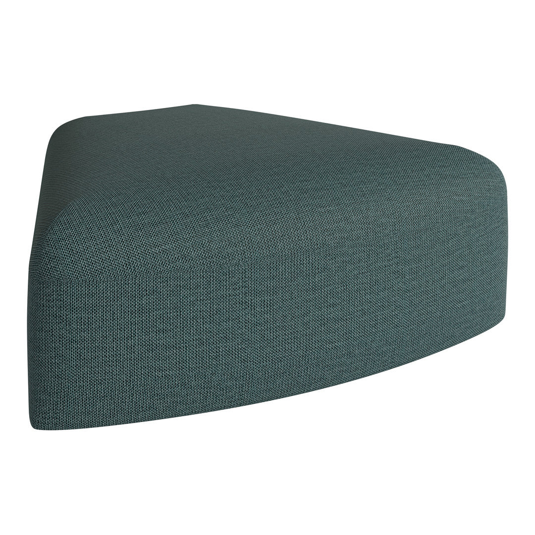 Teal-textured triangular ottoman with a smooth, contemporary design, perfect for modern interiors.