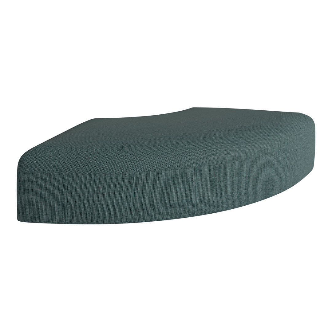 Teal curved cushion with a subtle textured pattern, perfect for modern decor and stylish comfort.