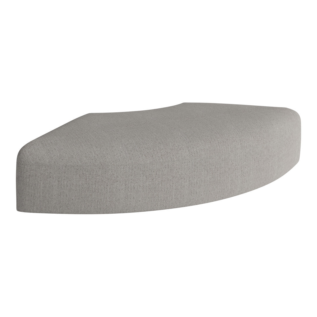 Textured light gray upholstered seating with a modern curved shape. Simple and stylish design for contemporary spaces.