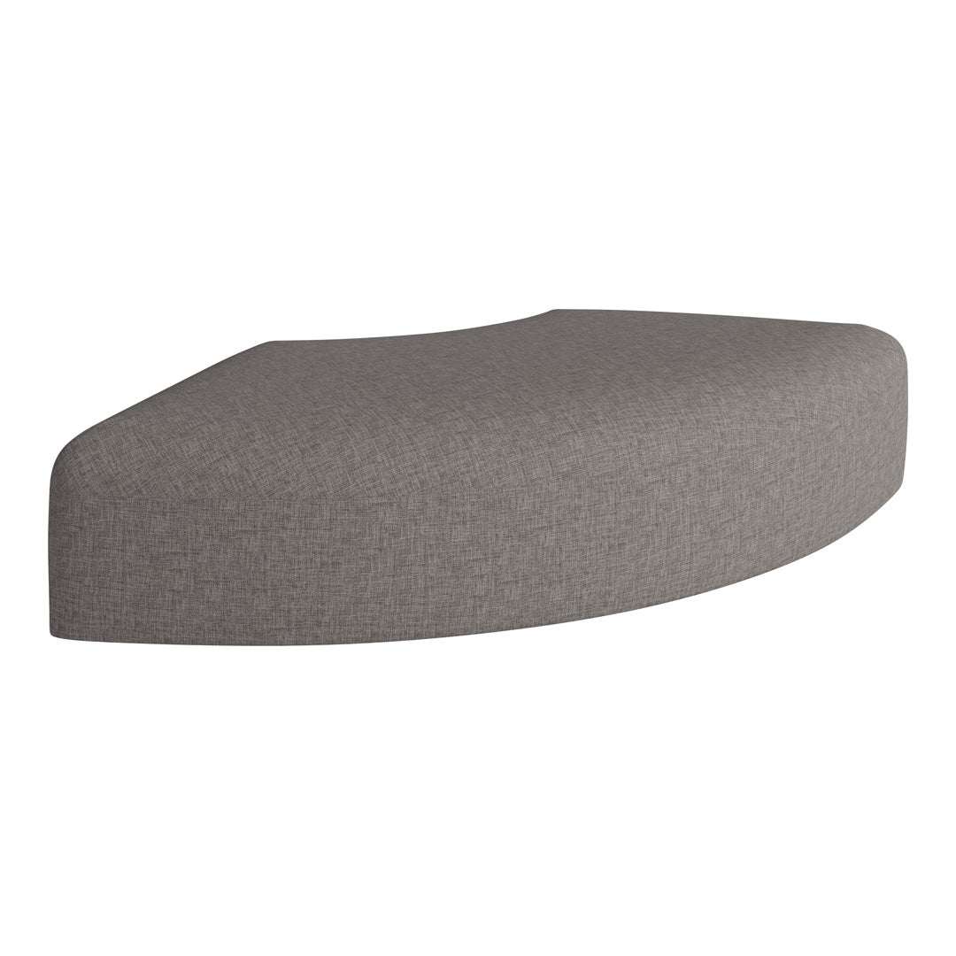 Gray upholstered cushion with a textured pattern, featuring a modern curved design for stylish seating.