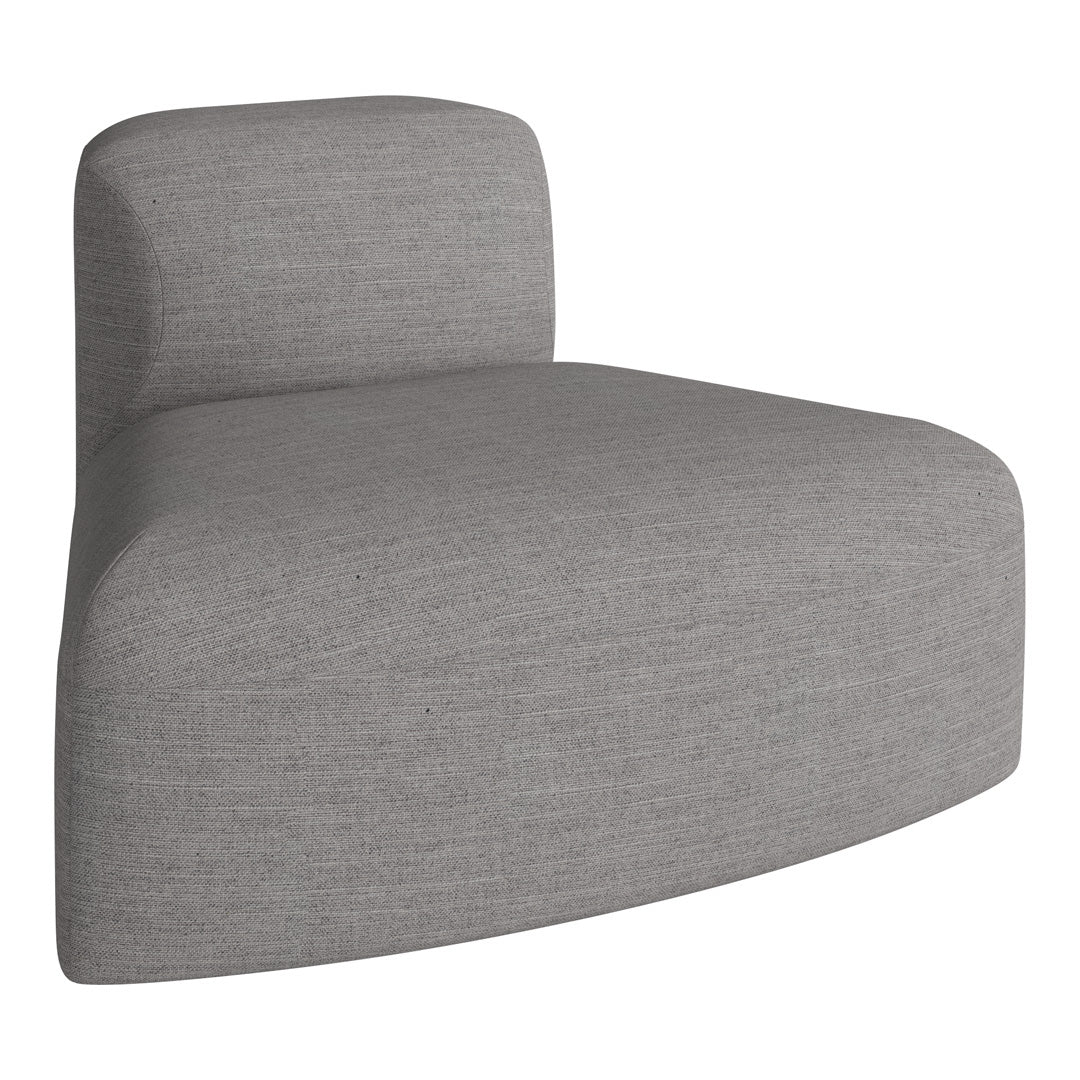 Gray upholstered lounge chair with a smooth, textured finish and contemporary curved design. Perfect for modern spaces.