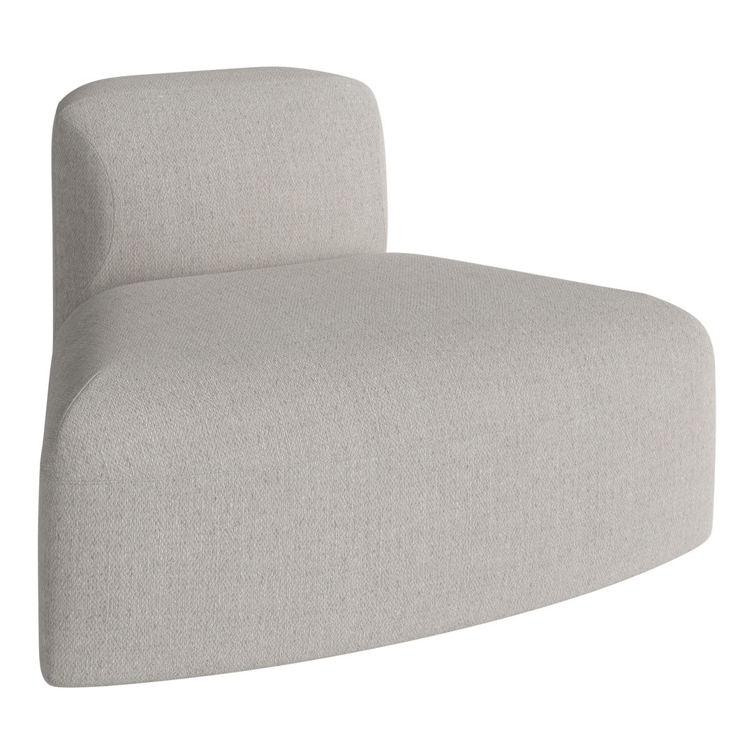 Light gray upholstered chair with a textured, soft fabric and curved design, perfect for modern interiors.